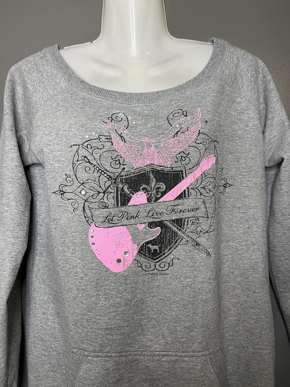 PINK Victoria's Secret Sweatshirt Tunic Womens Small Gray Guitar Graphic Fleece